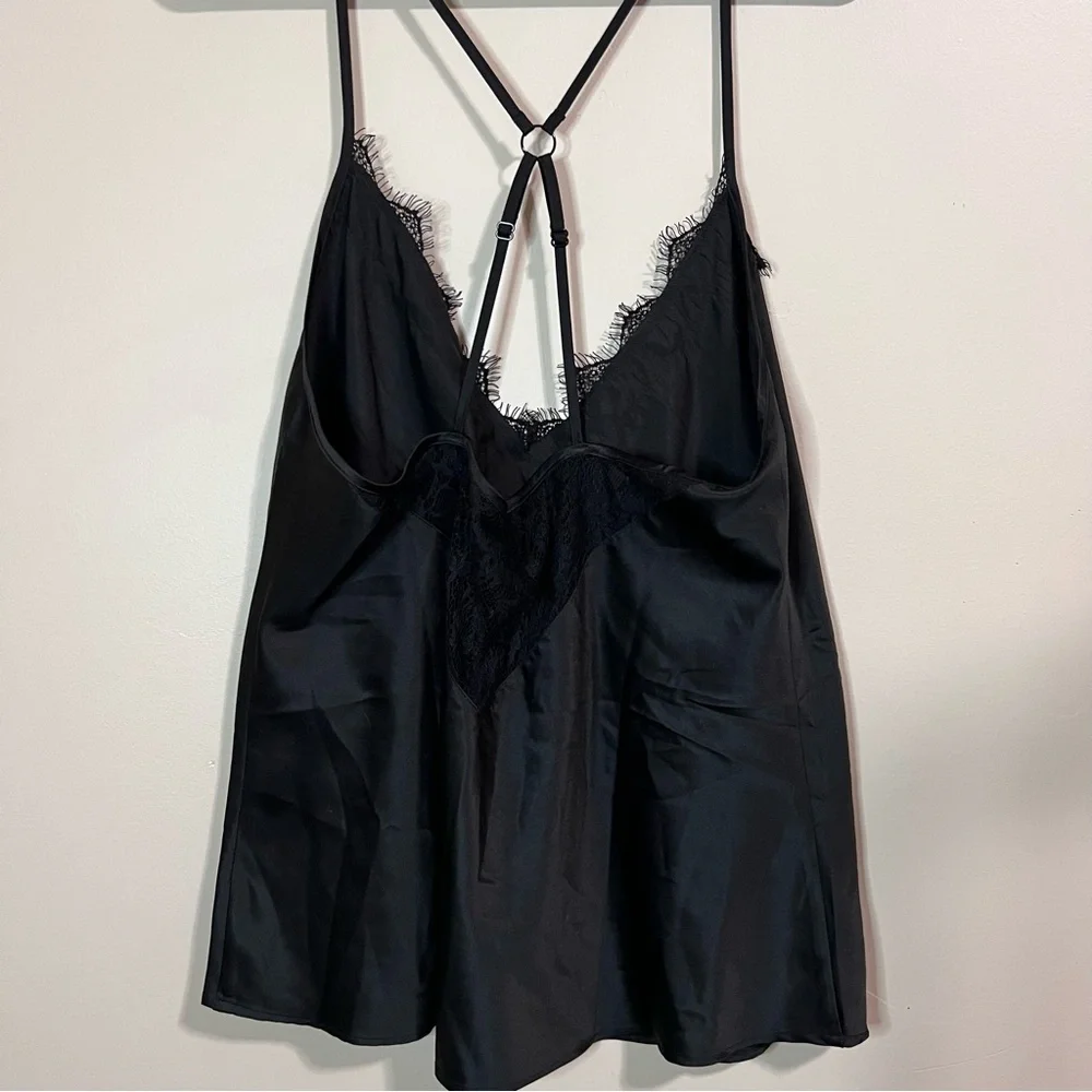 Fredericks of Hollywood Women’s Black Lace Trim Silky Tank Top Adjustable Straps